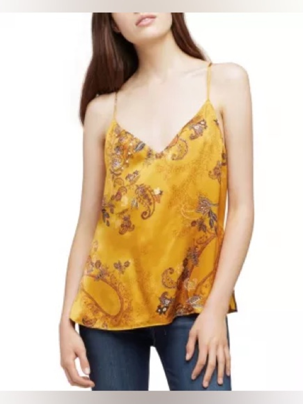 L’agence Never have I ever Mustard Yellow silk tank Floral Cami nyc alc theory L - Picture 7 of 7